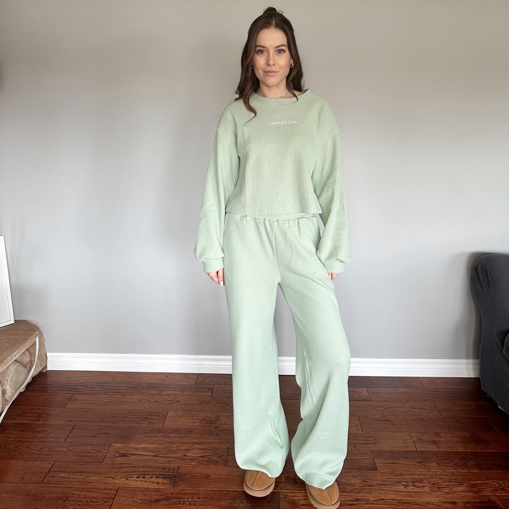 Mint green waffle knit set